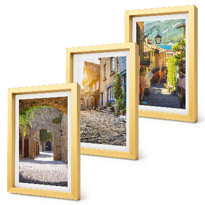 Composizione di 3 quadri Strade affascinanti con edifici e porte in pietra
