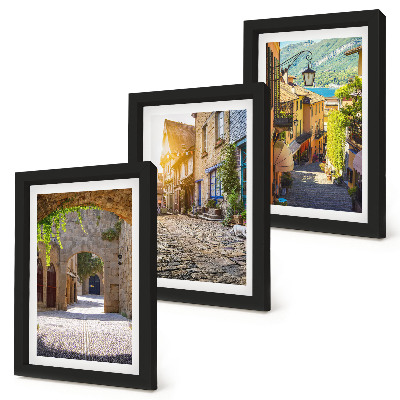Composizione di 3 quadri Strade affascinanti con edifici e porte in pietra