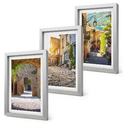 Composizione di 3 quadri Strade affascinanti con edifici e porte in pietra