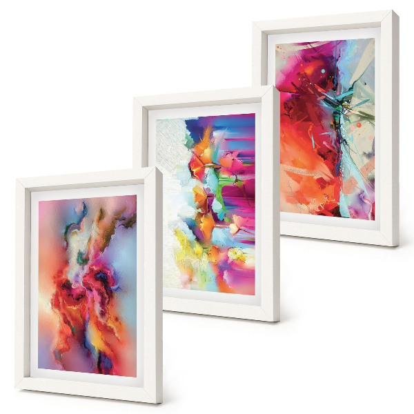 Composizione di 3 quadri Astrazioni colorate con forme e figure dinamiche