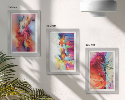 Composizione di 3 quadri Astrazioni colorate con forme e figure dinamiche