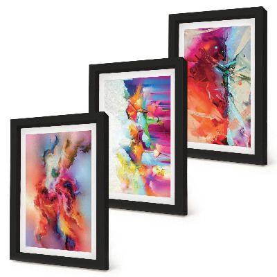 Composizione di 3 quadri Astrazioni colorate con forme e figure dinamiche