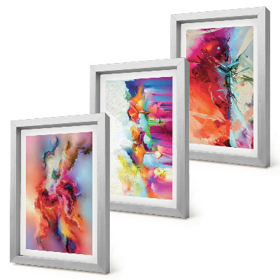 Composizione di 3 quadri Astrazioni colorate con forme e figure dinamiche