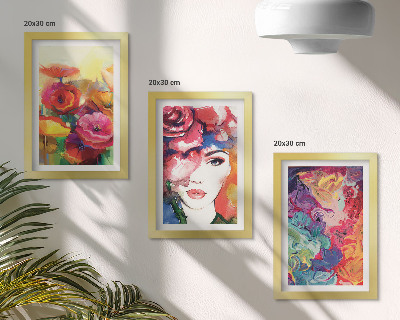 Trittico incorniciato Fiori dai colori intensi, ritratto di donna, astratto