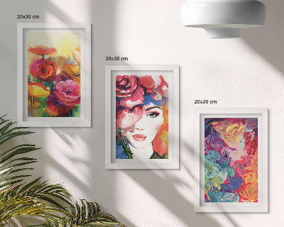 Trittico incorniciato Fiori dai colori intensi, ritratto di donna, astratto