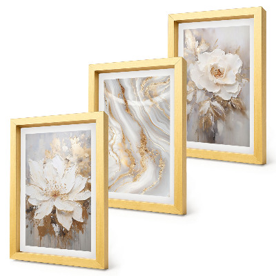 Composizione di 3 quadri Fiori e motivo astratto effetto marmo