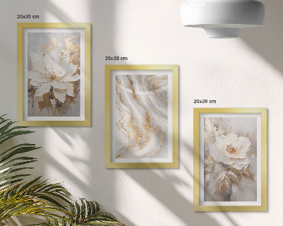 Composizione di 3 quadri Fiori e motivo astratto effetto marmo