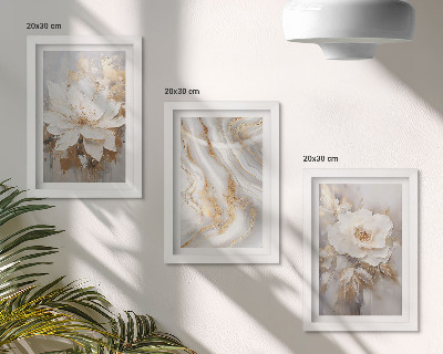 Composizione di 3 quadri Fiori e motivo astratto effetto marmo