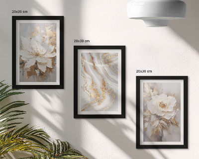 Composizione di 3 quadri Fiori e motivo astratto effetto marmo
