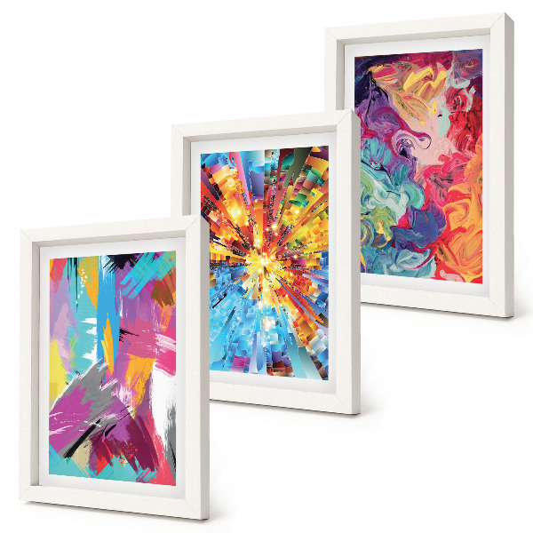 Composizione di 3 quadri Astrazioni pittoriche colorate con motivi dinamici