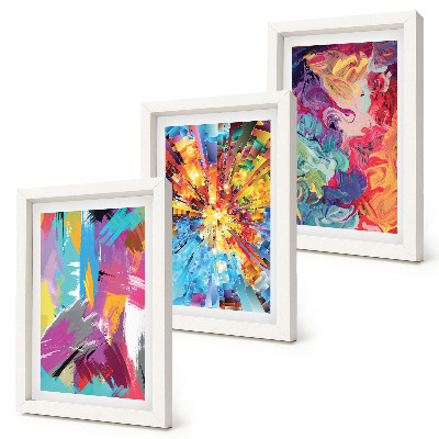 Composizione di 3 quadri Astrazioni pittoriche colorate con motivi dinamici
