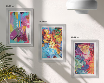 Composizione di 3 quadri Astrazioni pittoriche colorate con motivi dinamici