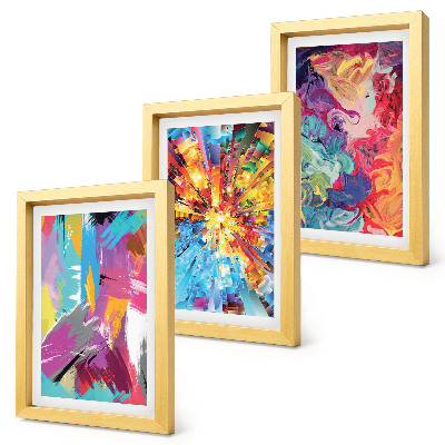 Composizione di 3 quadri Astrazioni pittoriche colorate con motivi dinamici