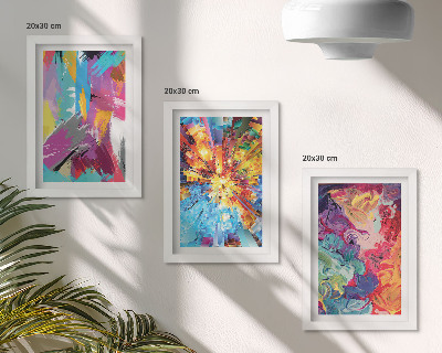 Composizione di 3 quadri Astrazioni pittoriche colorate con motivi dinamici
