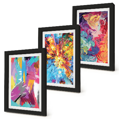 Composizione di 3 quadri Astrazioni pittoriche colorate con motivi dinamici
