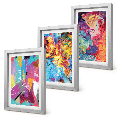 Composizione di 3 quadri Astrazioni pittoriche colorate con motivi dinamici