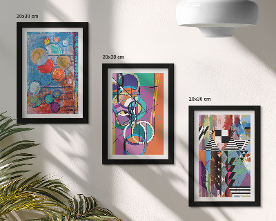 Trittico incorniciato Astrazioni colorate con cerchi e motivi geometrici