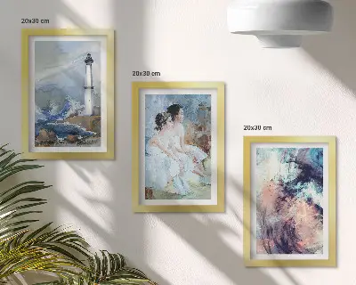 Faro astratto dipinto con ballerine composizione di 3 quadri
