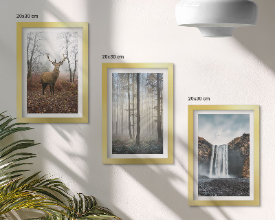 Composizione di 3 quadri Paesaggi forestali, natura selvaggia, cervi
