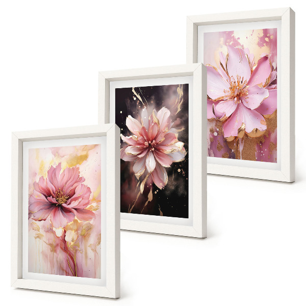 Trittico incorniciato Composizioni floreali nei toni del rosa e del bianco