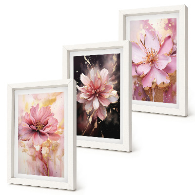 Trittico incorniciato Composizioni floreali nei toni del rosa e del bianco