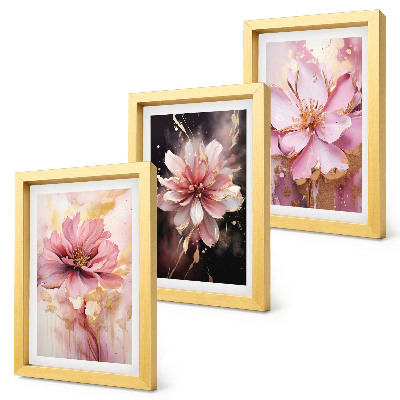 Trittico incorniciato Composizioni floreali nei toni del rosa e del bianco
