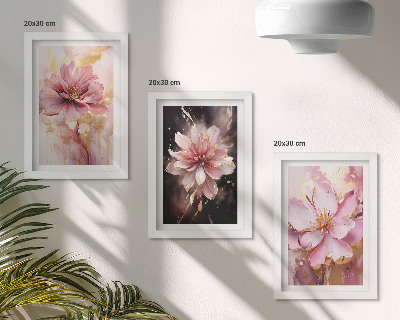 Trittico incorniciato Composizioni floreali nei toni del rosa e del bianco