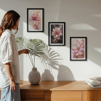 Trittico incorniciato Composizioni floreali nei toni del rosa e del bianco
