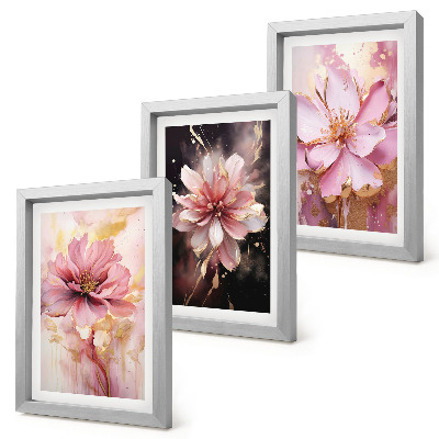 Trittico incorniciato Composizioni floreali nei toni del rosa e del bianco
