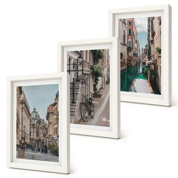 Trittico di quadri le strade di Venezia con architettura e canali