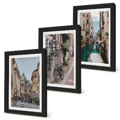 Trittico di quadri le strade di Venezia con architettura e canali