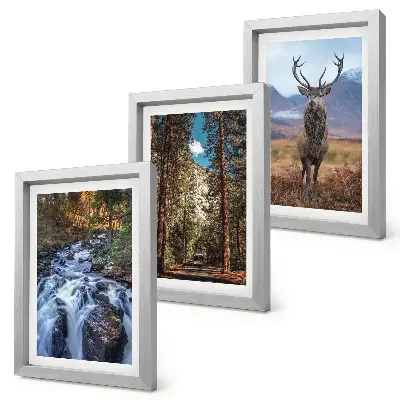 Set di 3 quadri cascata nella foresta con montagne e cervi