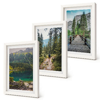 Composizione di 3 quadri Montagne, laghi, foreste e sentieri nella natura