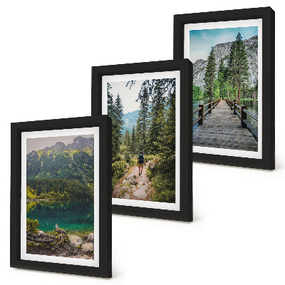 Composizione di 3 quadri Montagne, laghi, foreste e sentieri nella natura