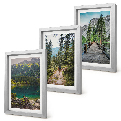 Composizione di 3 quadri Montagne, laghi, foreste e sentieri nella natura