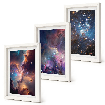 Composizione di 3 quadri Paesaggi spaziali con stelle e nebulose
