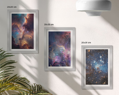 Composizione di 3 quadri Paesaggi spaziali con stelle e nebulose