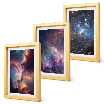 Composizione di 3 quadri Paesaggi spaziali con stelle e nebulose