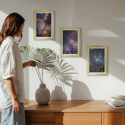 Composizione di 3 quadri Paesaggi spaziali con stelle e nebulose