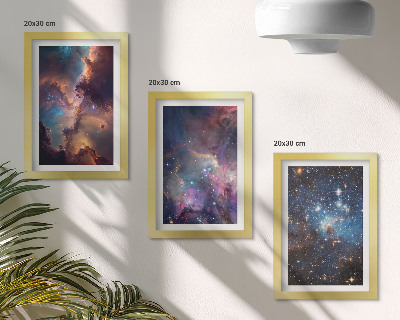 Composizione di 3 quadri Paesaggi spaziali con stelle e nebulose