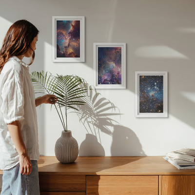 Composizione di 3 quadri Paesaggi spaziali con stelle e nebulose