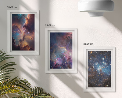 Composizione di 3 quadri Paesaggi spaziali con stelle e nebulose
