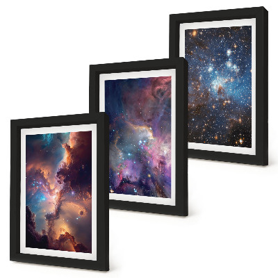 Composizione di 3 quadri Paesaggi spaziali con stelle e nebulose