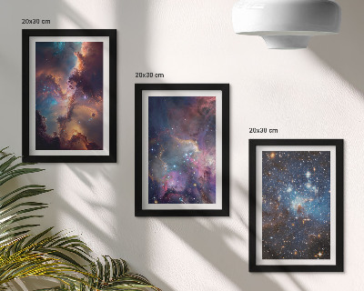 Composizione di 3 quadri Paesaggi spaziali con stelle e nebulose