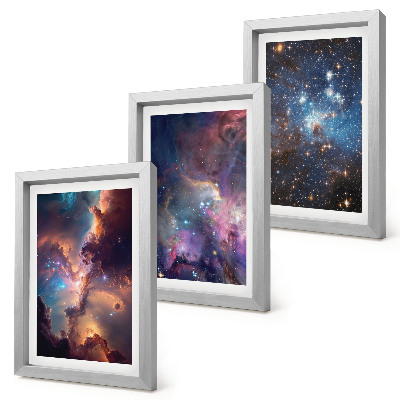 Composizione di 3 quadri Paesaggi spaziali con stelle e nebulose
