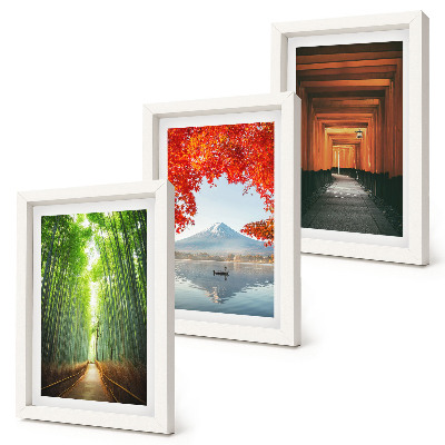Composizione di 3 quadri Foresta di bambù, Monte Fuji, sentiero torii, paesaggi del Giappone