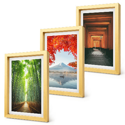 Composizione di 3 quadri Foresta di bambù, Monte Fuji, sentiero torii, paesaggi del Giappone