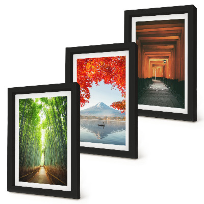 Composizione di 3 quadri Foresta di bambù, Monte Fuji, sentiero torii, paesaggi del Giappone