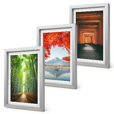 Composizione di 3 quadri Foresta di bambù, Monte Fuji, sentiero torii, paesaggi del Giappone