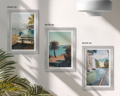 Trittico incorniciato Paesaggi vacanzieri con palme e cascata